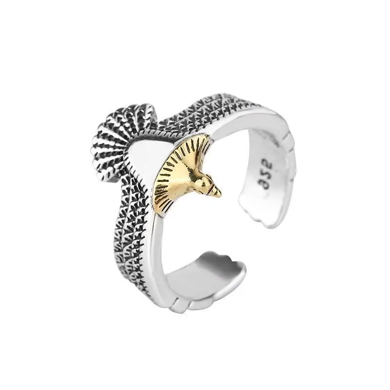 Fashion Stainless Steel 1 Pcs Retro Eagle Wings Open Ring Men Ring for Male Party Wedding Engagement Cool Unique Vintage Jewelry