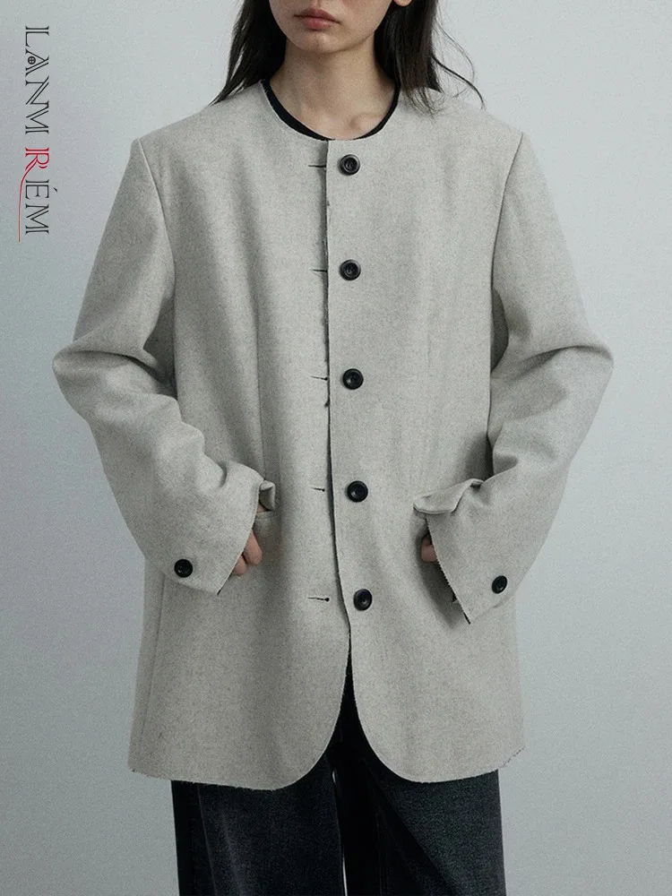 

[LANMREM] Minimalism Round Neck Blazers For Women Single Breasted Long Sleeve Office Lady Jackets 2024 Autumn New CP3352