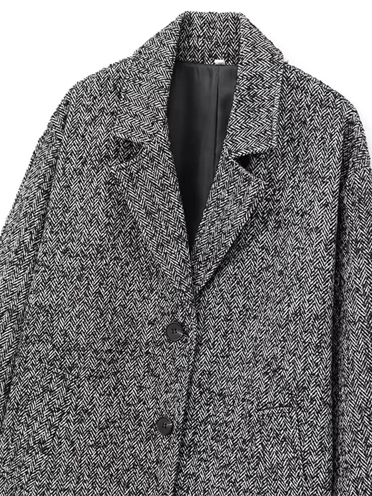 

Retro Grey Long Women's Coat Fashion Turndown Collar Single Breasted Long Sleeve Coats Casual Loose Vintage Women Outerwears