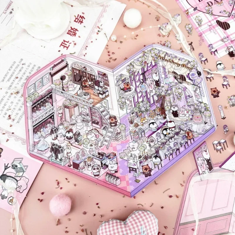 ขนาดใหญ่ขนาด DIY Decor 3D ซ้อนฉากสติกเกอร์น่ารักการ์ตูนงานแต่งงานภูมิทัศน์สติกเกอร์ Journaling สติกเกอร์ตลกเด็กของขวัญ