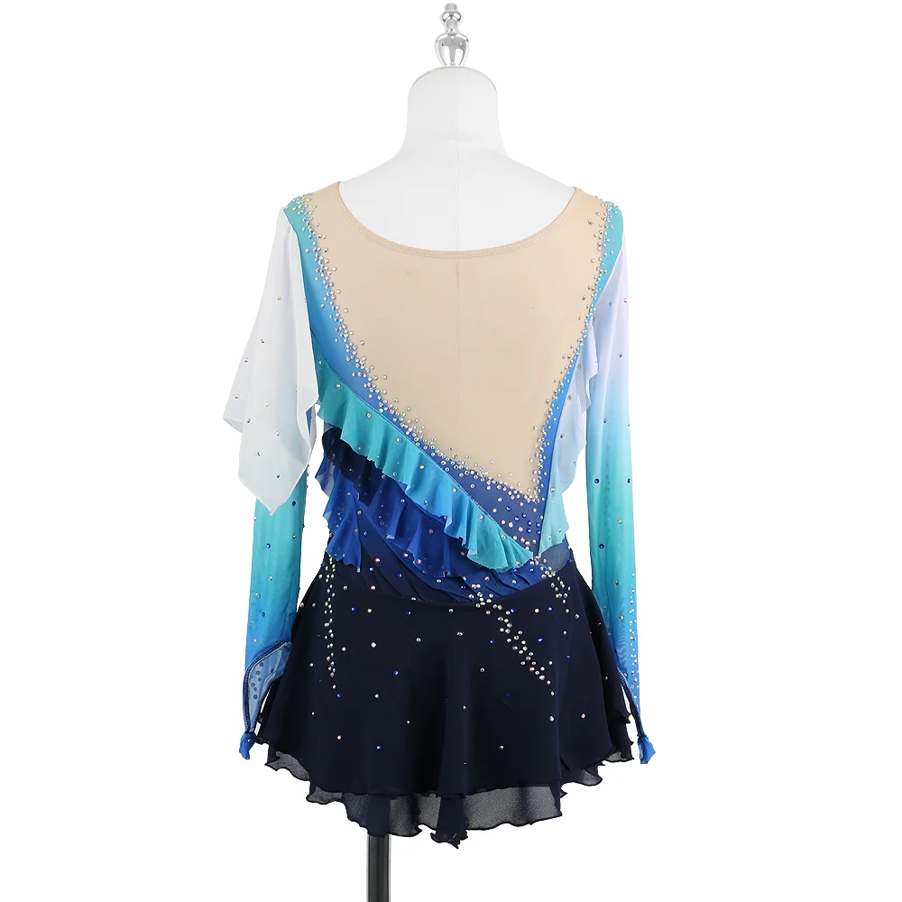 ZAGITOVA Figure Skating Dress Women Girl Performance Rhythmic Gymnastics Competition Ice Skating Skirt Gradient Blue Mesh Skirt