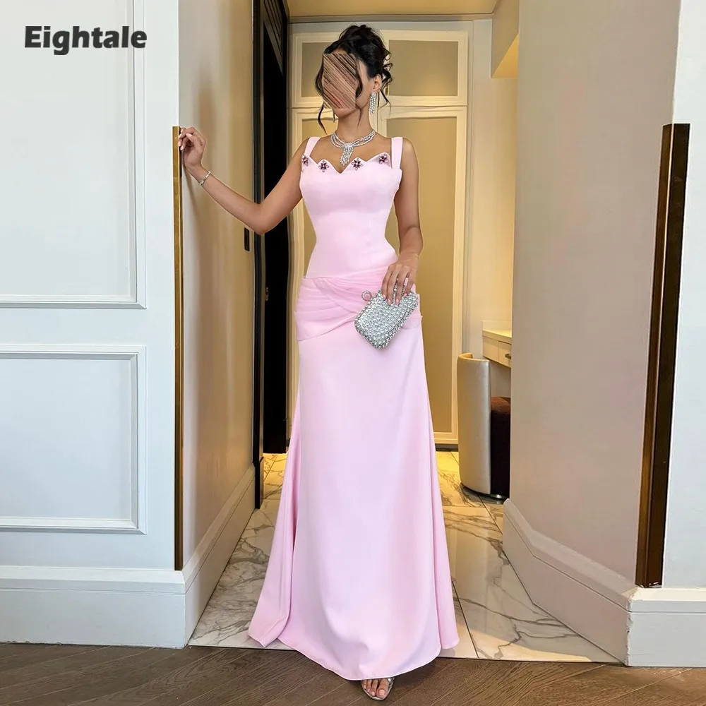 

Eightale Arabic Evening Dress Beaded Pink Mermaid Floor Length Prom Party Gowns Customized Robes de soirée