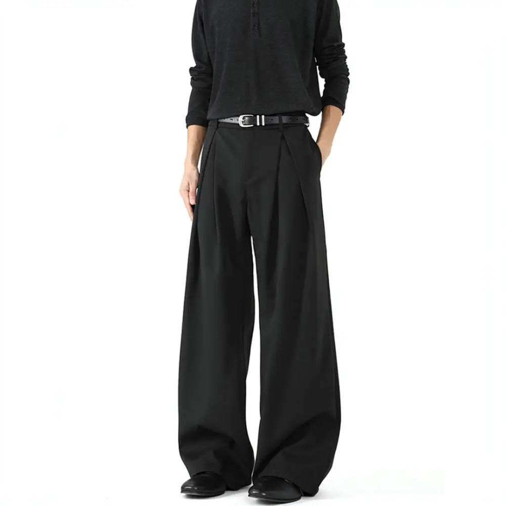 Mens Loose Fit Straight Pants Casual Business Style Black Slacks Korean Fashion Comfortable Everyday Wear Long Trousers