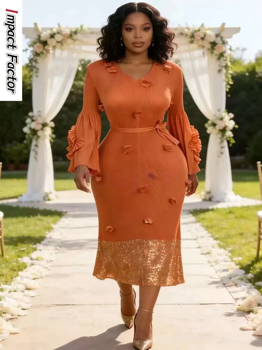 

Miyake Высококачественное элегантное однотонное плиссированное платье с рукавами-лепестками из рыбьей чешуи, плиссированное бронзовое платье для тяжелой промышленности, женская одежда