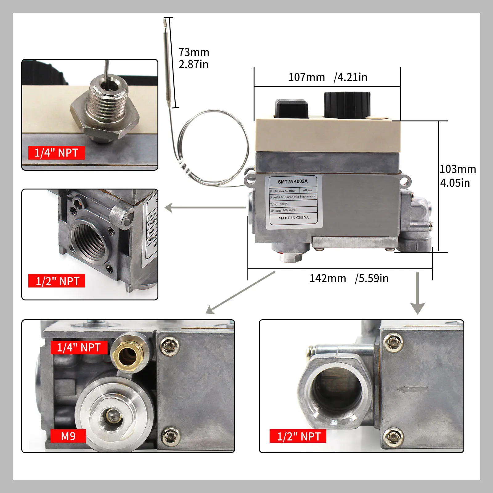 Replacement of Minisit Thermostat Gas Valve 710 Model Temperature Range 100-340 Celsuis for Gas Cooking Range