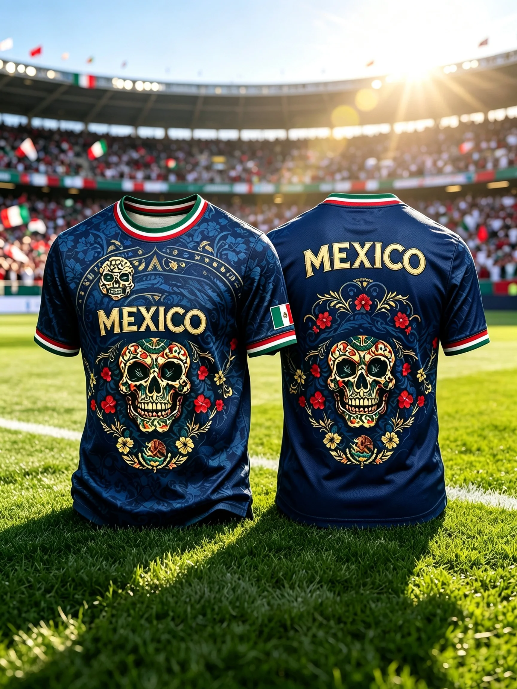 Men Mexico Day Of The Dead Skull Print Soccer Jersey Short Sleeve Quick‑Dry Football T‑Shirt Fans Sports Training Tops – Detail 3