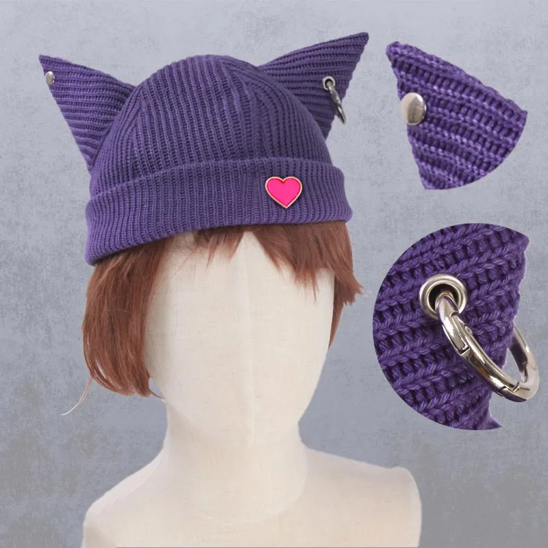 LOL Heartsteel Sett Cosplay Love Hat Wig The Boss Purple knitted Hat Prop Unisex Halloween Carnival Party Prop Shoe