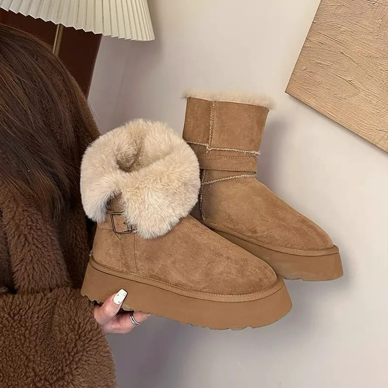 Winter High-quality Suede Design Warm Mid-tube Womens Boots Comfortable Thick-soled Snow Boots 2024 New Soft Plush Fashion Boots