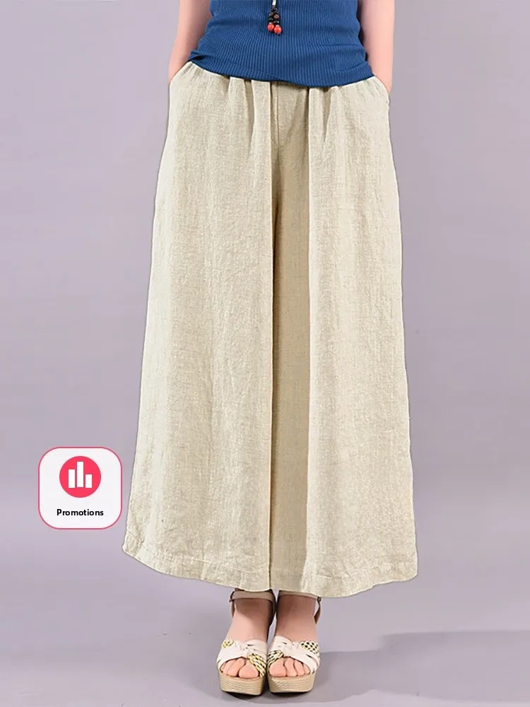 

Хлопковые льняные широкие брюки женские летние трендовые свободные тонкие брюки с высокой талией прямого кроя повседневные тонкие льняные брюки Seven Nine Split Pants