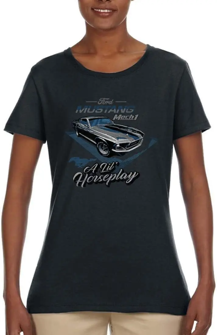 Classic Ford Mustang Mach 1 A Little Horseplay Cars and Trucks Womens Graphic T-Shirt