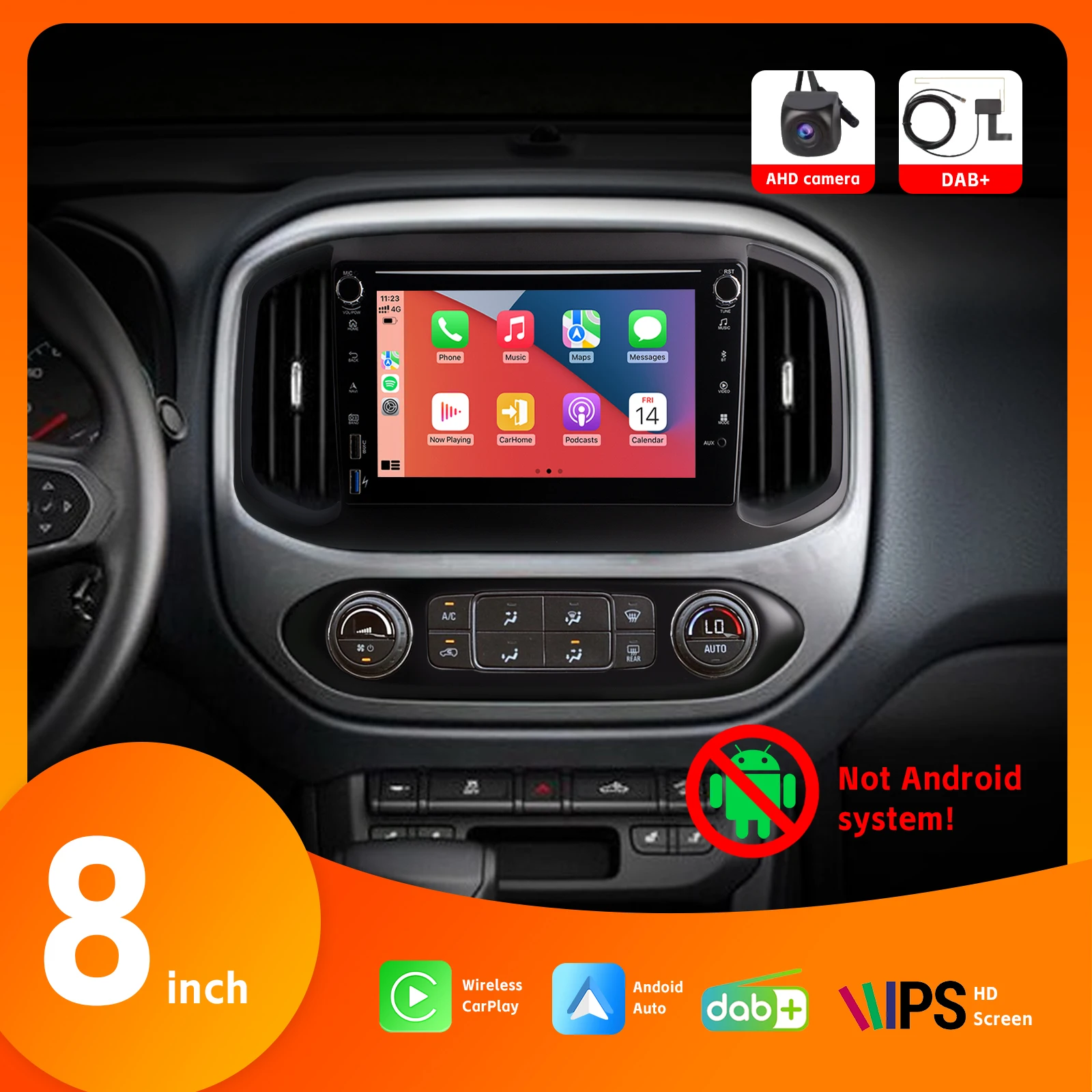 

Car Radio with Wireless Carplay Android Auto 8" IPS Touch Screen DAB+ AHD Rear View Camera BT for Chevrolet Colorado 2015-2017