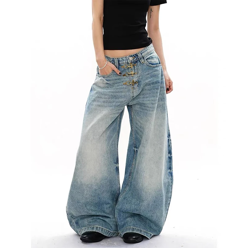 

Женские синие джинсы YIBASHU в стиле Y2K, широкие, мешковатые, в стиле гранж, винтажные, в стиле Харадзюку, оверсайз, американские джинсовые брюки, альтернативная одежда