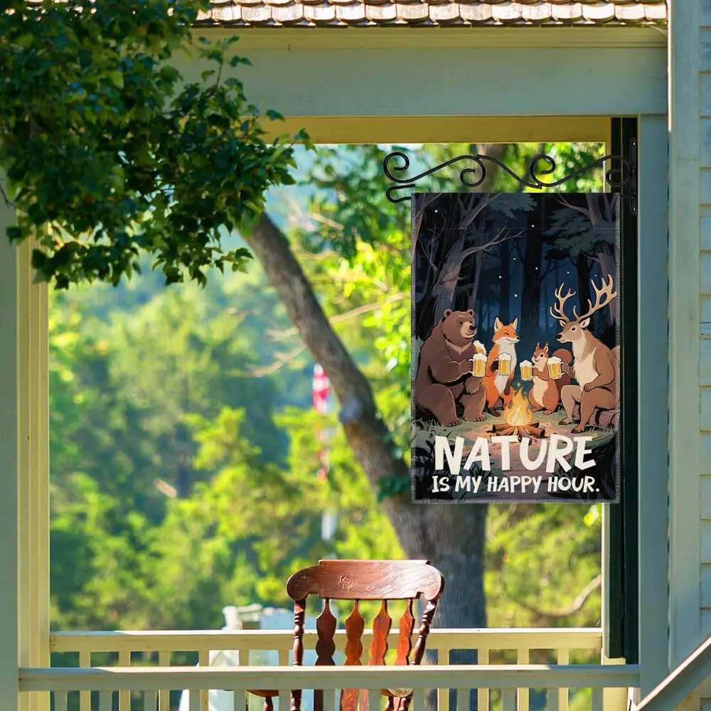 Nature Is My Happy Hour Garden Flag, Double Sided Farmhouse Lawn Outdoor Decor Yard Flags Gifts, Funny Campsite Yard Flag Gi EEZ
