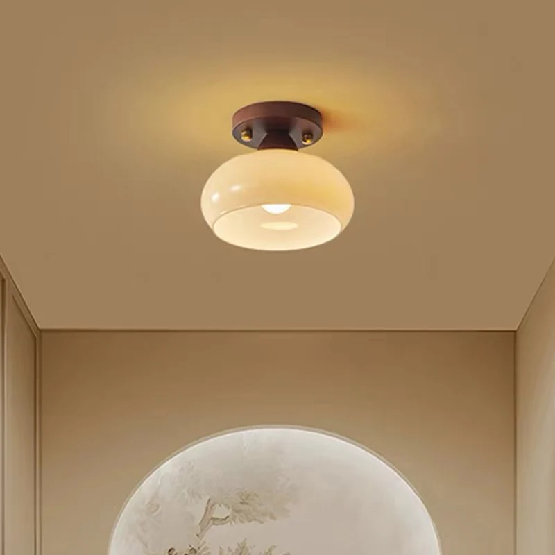 

Light Luxury Glass Walnut Chinese Style Ceiling Lamp Retro Wabi-Sabi Style Porch Balcony Medieval Corridor Aisle Lighting