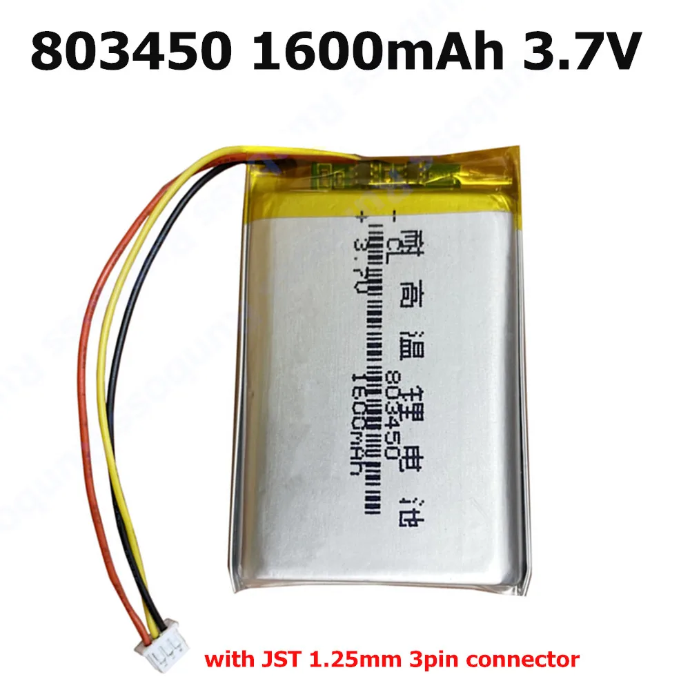 803450 3.7V 1600mAh Li-Polymer Rechargeable Battery with JST 1.25mm 3P connector For Corsair Void Pro MP3 DVD PAD camera GPS