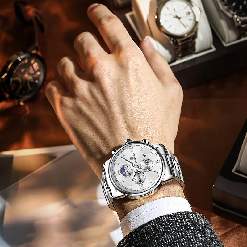 LIGE 2025 TOP Luksusowe Męskie Zegarki Modne Wodoodporne Świecące Zegarki z Datą Stal Nierdzewna Kwarcowy Zegarek na Rękę Męski reloj hommes