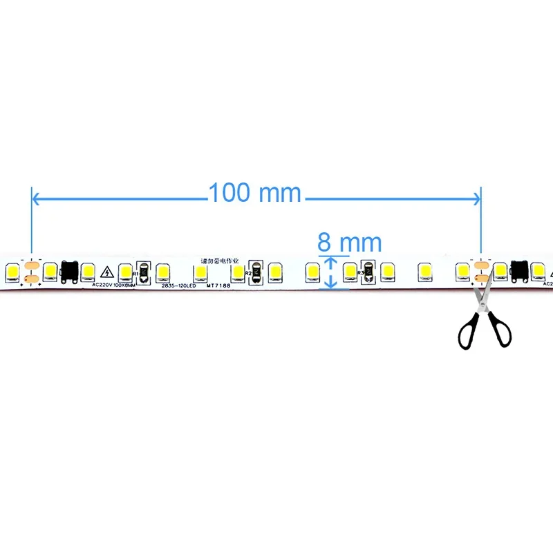 AC 220V 230V LED Strip 2835 120LED/m Home Light Strip Red Ice Blue Green Yellow Pink Flexible And Cuttable Soft Lamp Bar