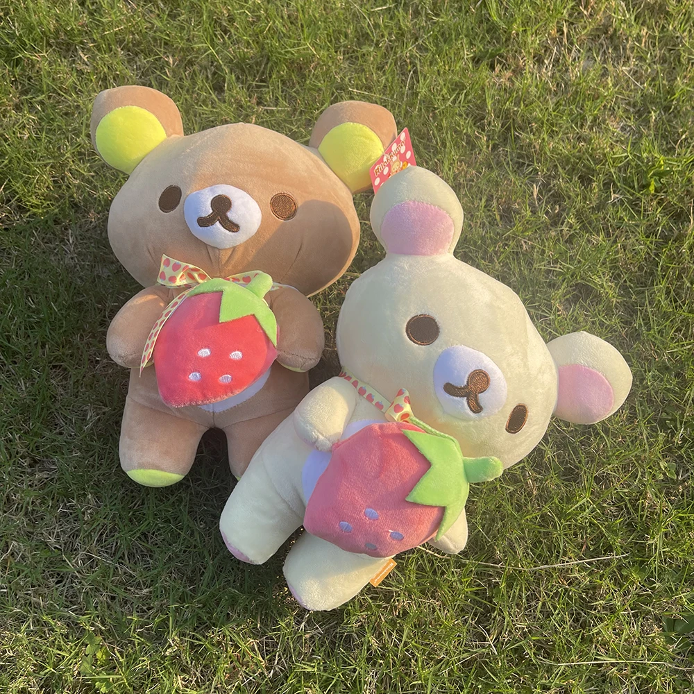 New Strawberry Rilakkuma Plush Doll Kawaii Anime Brown Bear Pelcuhe Stuffed Cute Couple Toy Girl Like Gifts