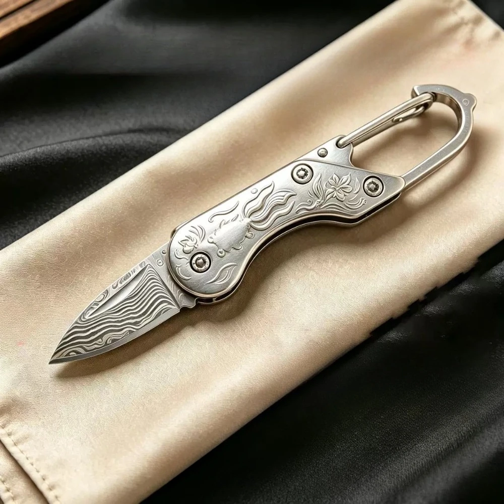 2026 New Mini Portable Damascus Knife 'Little Goldfish' Design Home Kitchen Cutting Tool