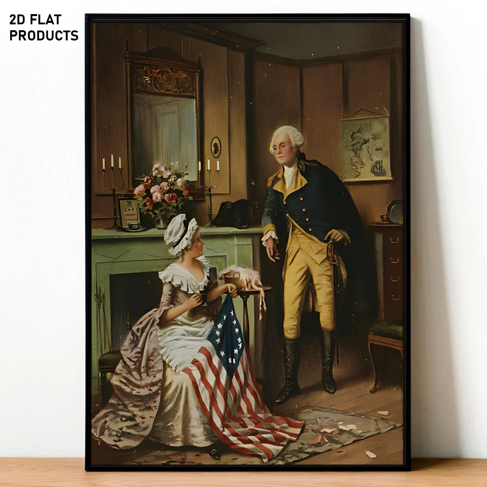 2D Flat, 1pc, 2D Flat, Multi-Size Frameless Canvas Painting, American Historical Figure Woman Holding the Stars and Stripes w