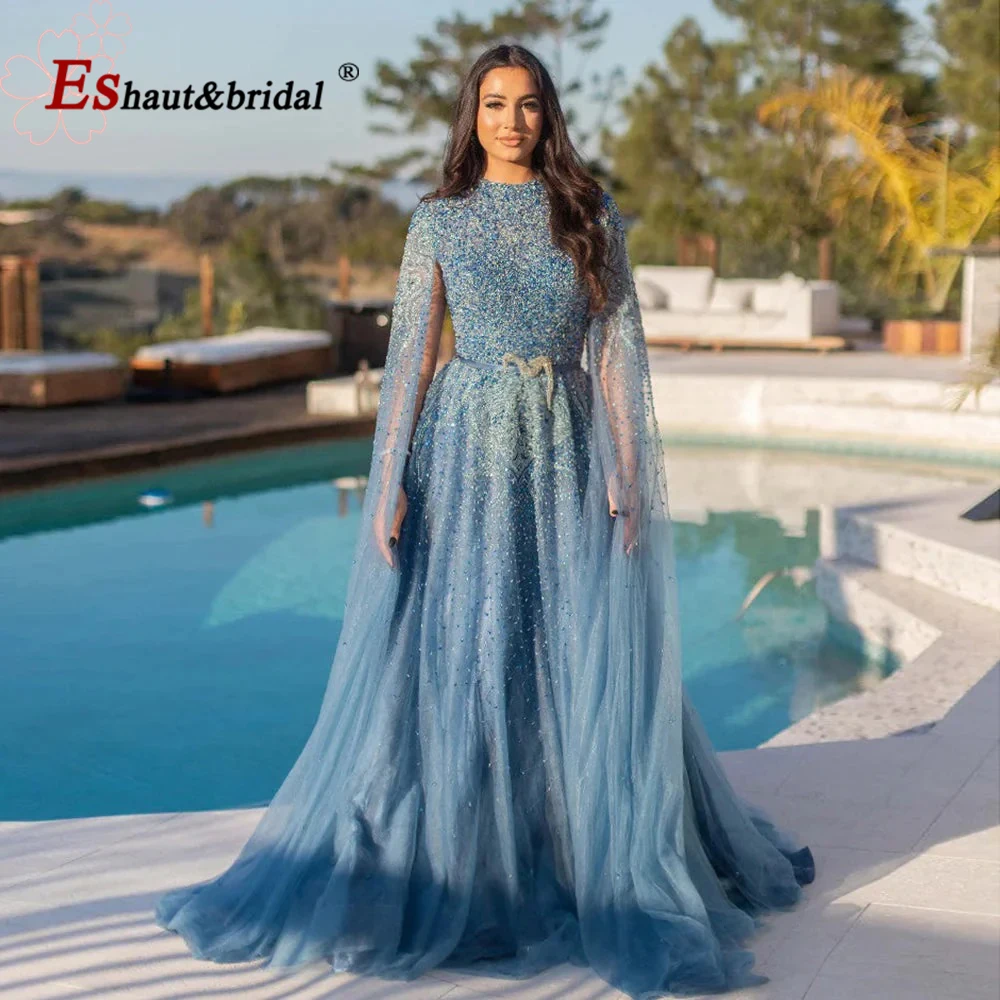 

Elegant Aline Evening Dress for Women 2025 Luxury High Neck Aline Beads Cap Sleeves Formal Prom Wedding Party Gown Customized