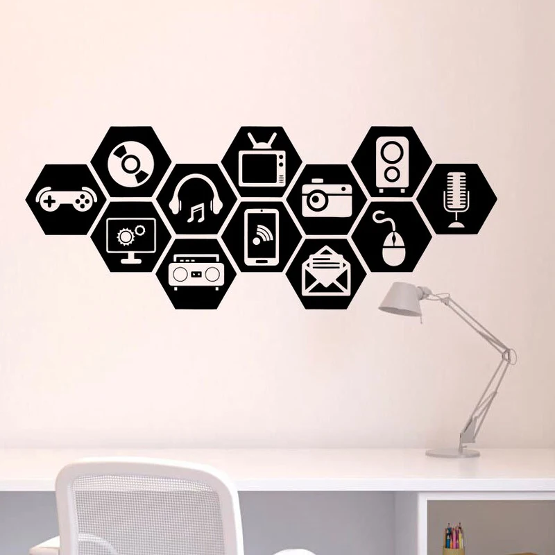 Technology Social Media Wall Decal Creative Office Vinyl Wall Sticker for Office Interior Décor Mural Removable Wallpaper S726
