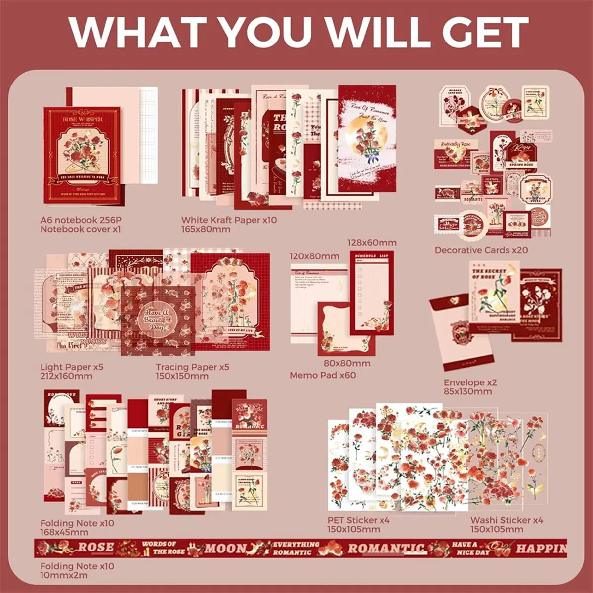 ABYA Scrapbooking Kit, , Perfect for -Scrapbooking Materials, Planner DIY Art Crafts Rose Whisper