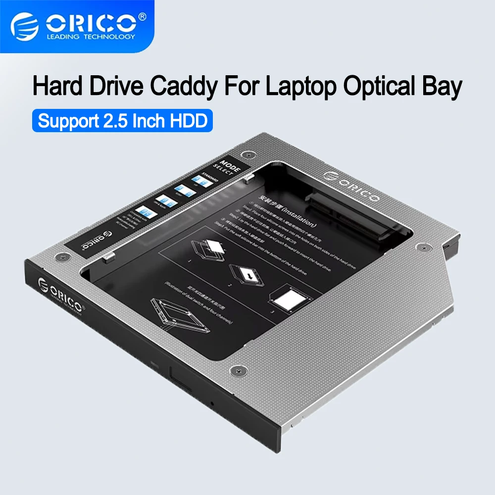 ORICO-Caddy de Drve duro de 2,5 pulgadas para ordenador portátil, jaula óptica para HDD, Caddy de disco SSD, soporte de aluminio, caja de unidad de disco duro de 2TB
