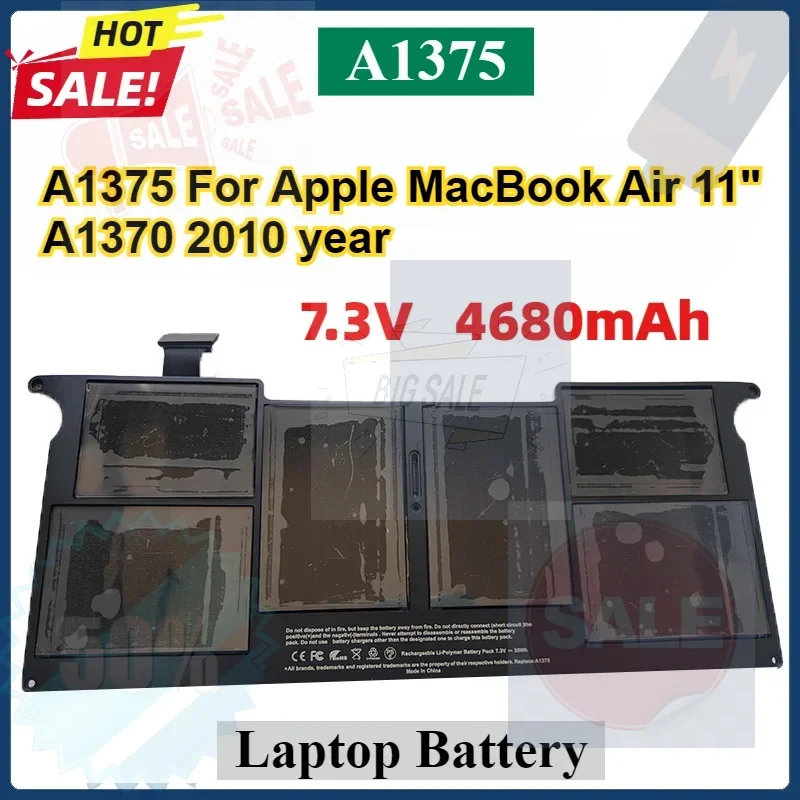

7.3V A1375 A1406 Laptop Battery For Macbook Air 11'' A1370 2010 2011 A1465 2012 Year 020-7377-A High Quality Batteries
