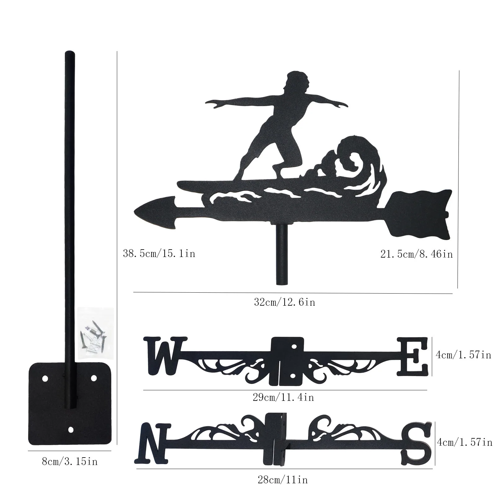 Surfers Weathervane Silhouette Art Black Metal Sports Enthusiast Wind Vanes Outdoors Decorations Garden For Roof Yard Building