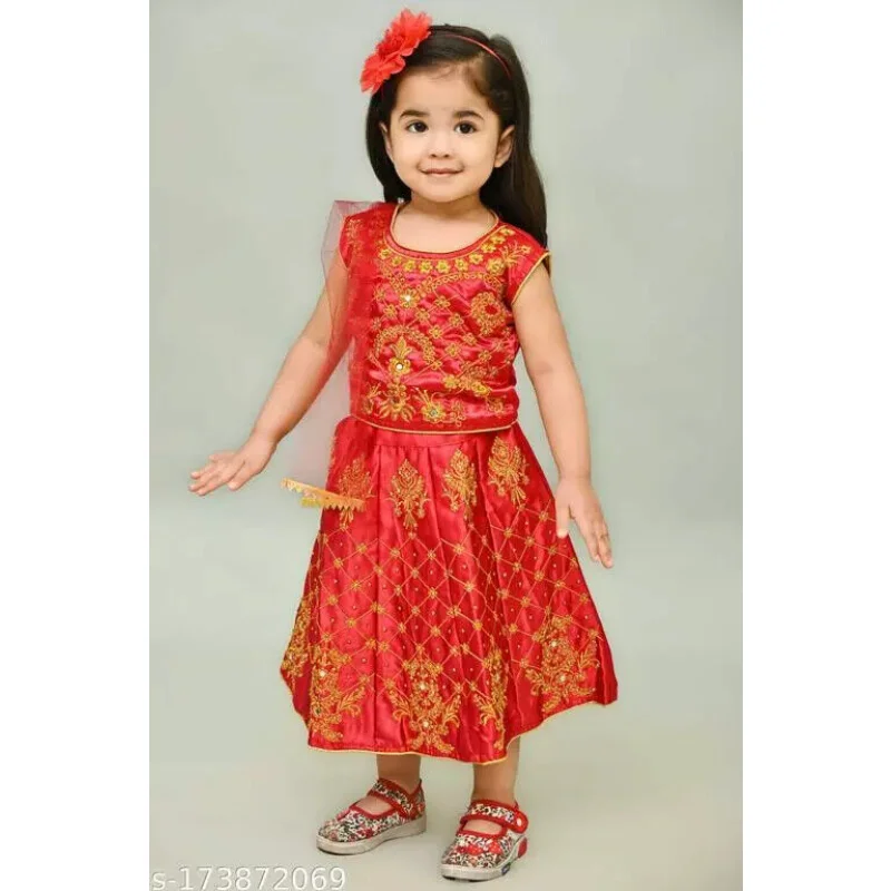 Kids Lehenga Choli Round Neck Sleeveless Girls Ethnic Lehenga Choli Party Wear