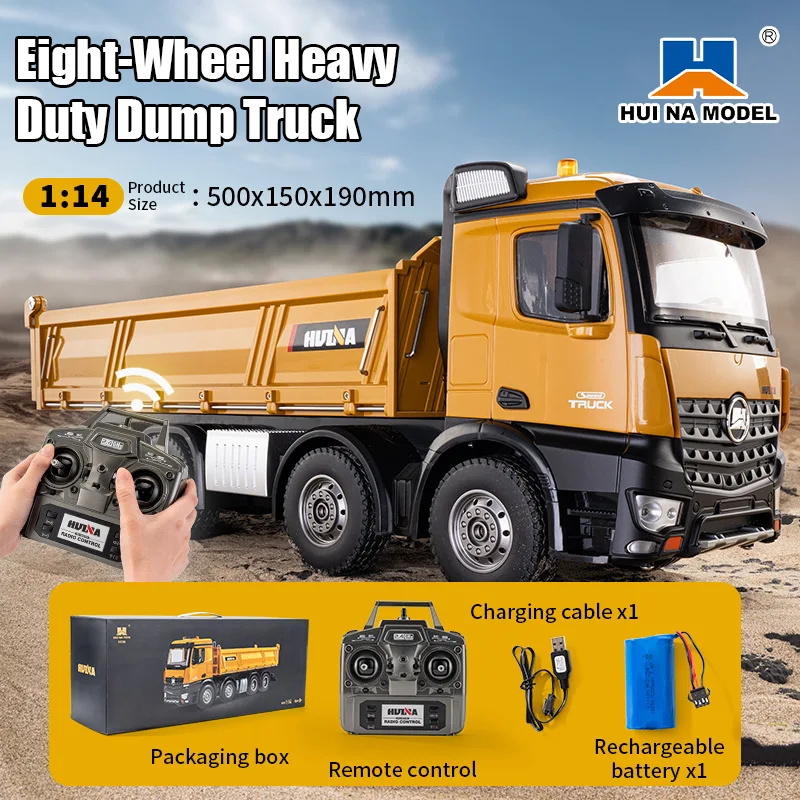 HUINA 536 12-CH 1:14 Alloy Remote Control Full-Scale 8-Wheel Heavy-Duty Engineering Dump Truck Remote Control Toy With Lights