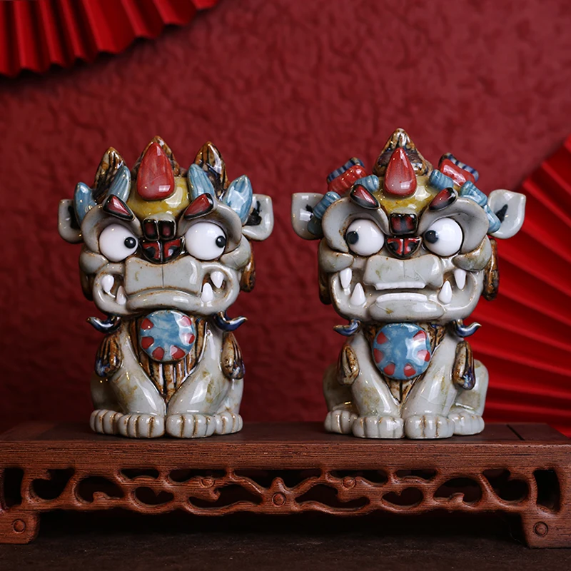 Ceramic Lion Pair of Cute Chinese Ornaments