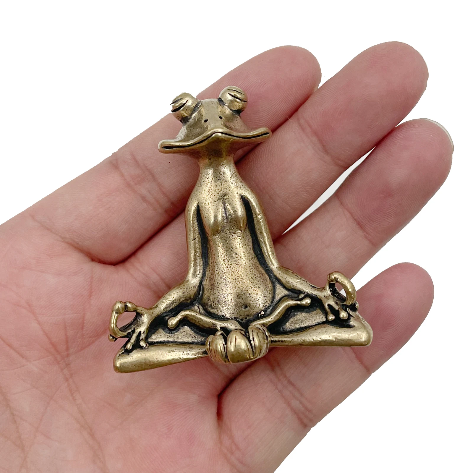 

Retro Brass Meditate Zen Buddhism Frog Statue Small Ornament Copper Animal Sculpture Incense Burner Home Desk Decoration Tea Pet