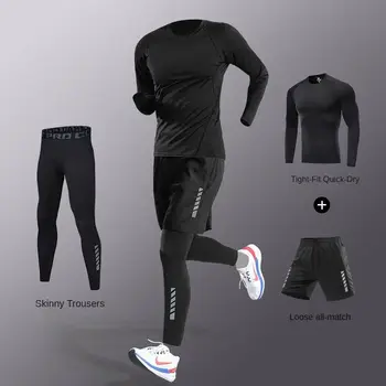 Pánská běžecká fitness souprava Ice Fiber Quick-Dry, 3-7dílná, tepláková souprava na maraton, trénink, cyklistiku, jogging, posilovnu a další 10 nejlepší prodej Pánská tepláková souprava, 3 díly - №1