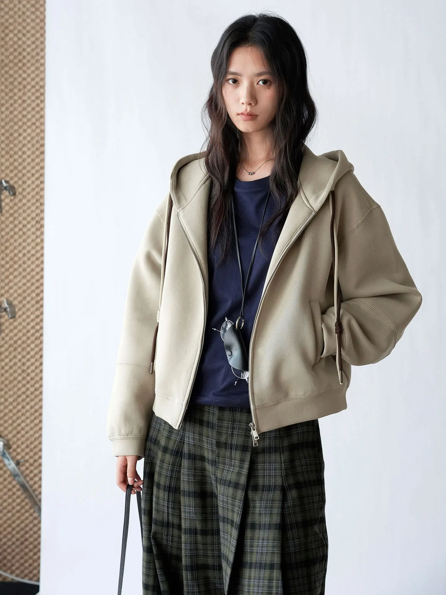 Autumn and Winter New Fashionable Coarse Hat Rope Double Zipper Hoodie Loose and Relaxing Jacket for Women