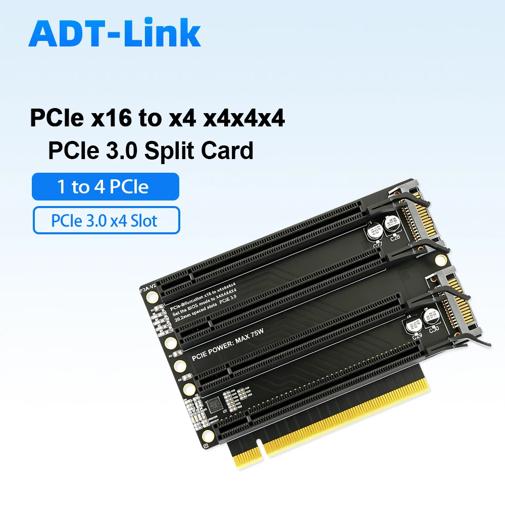 PCIe 3.0 X16 To 4 X4 Splitter Card 1 To 4 PCIe Bifurcation Expansion Adapter Split Board for AI Mining Multi GPU RTX 3090 A100