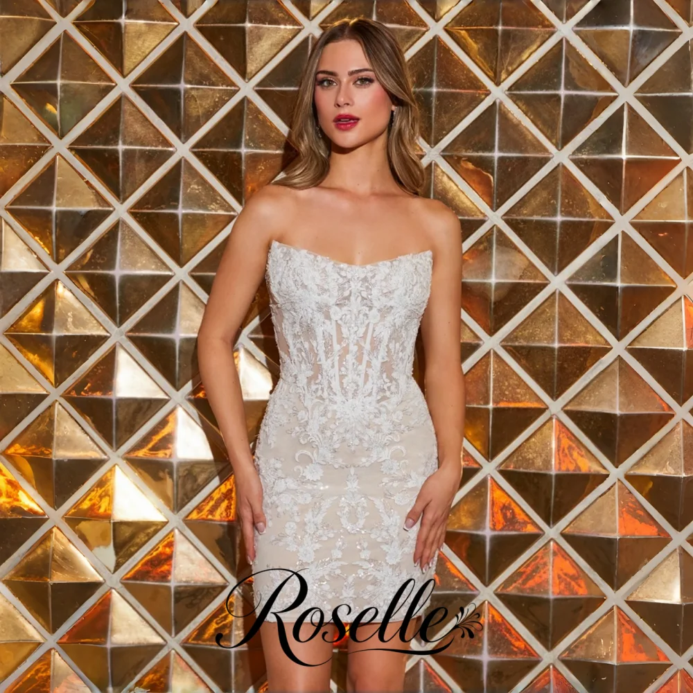 ROSELLE Mini Lace Exquisite Wedding Dress Strapless Sleeveless Open Back V-Neck 2026 Bridal Gown Customized свадебное платье