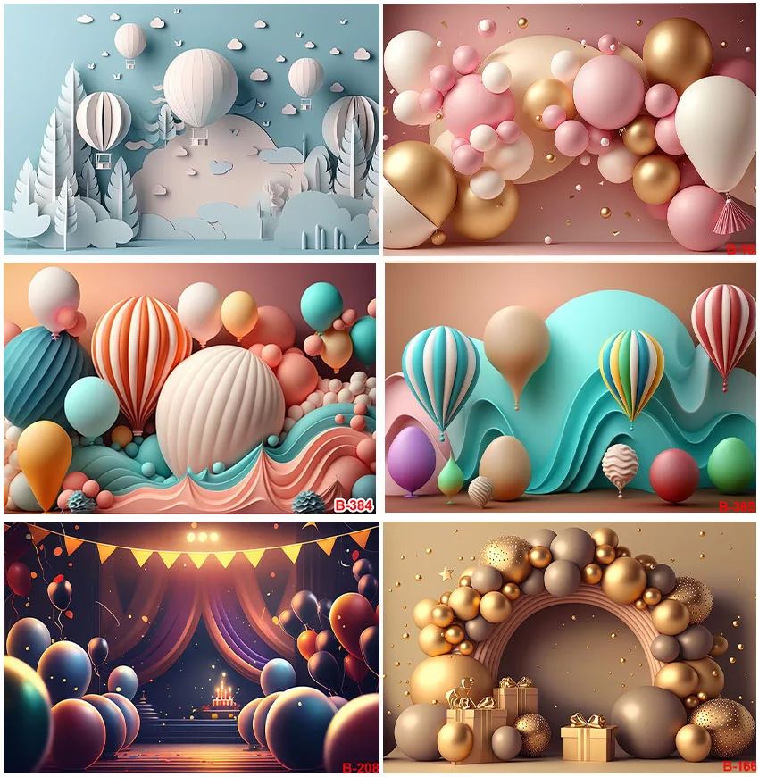 

Photography Backgrounds 3D Balloons Boy Girl 1st Birthday Party Posters Cake Smash Portrait Decoration Backdrops Photo Props