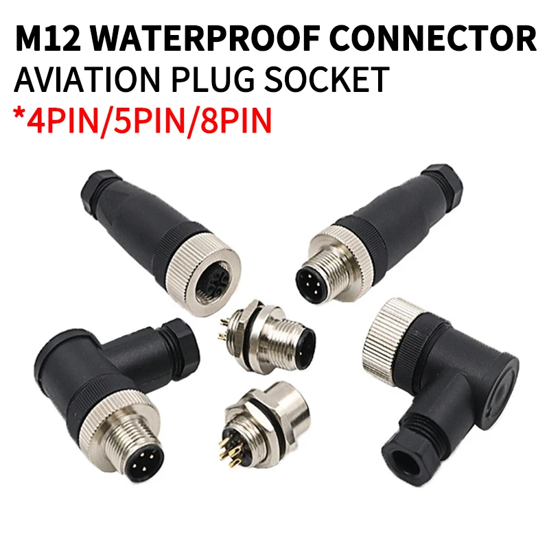 M12 sensor connector waterproof male&female plug screw threaded coupling 4 5 8 Pin A type sensor connectors