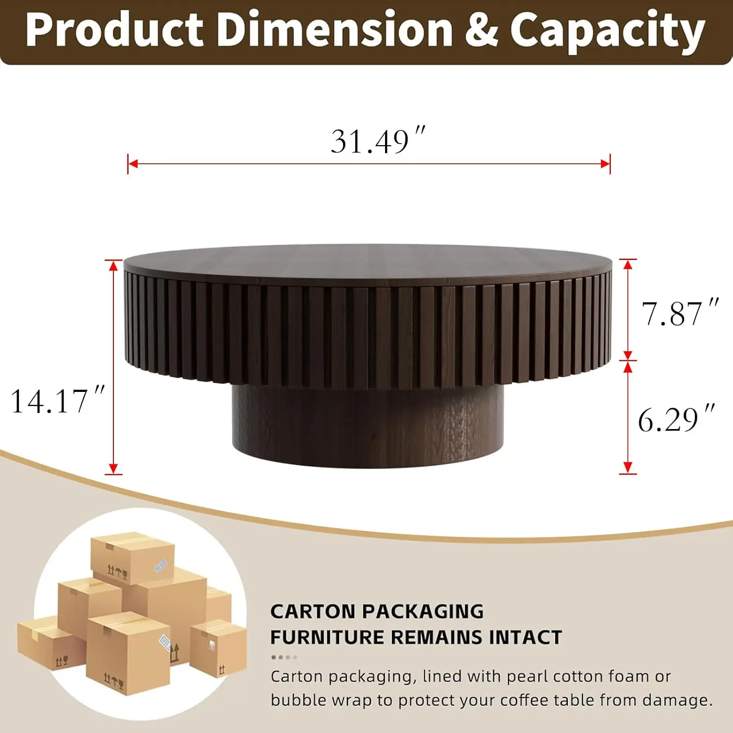 Farmhouse Round Fluted Coffee Table With Storage, Customized