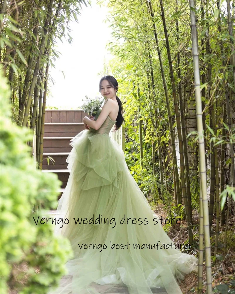 Verngo dolce principessa verde chiaro Tulle abiti da ballo cinghie corea donne vestito da partito volant abiti da sera formale sposa Graden