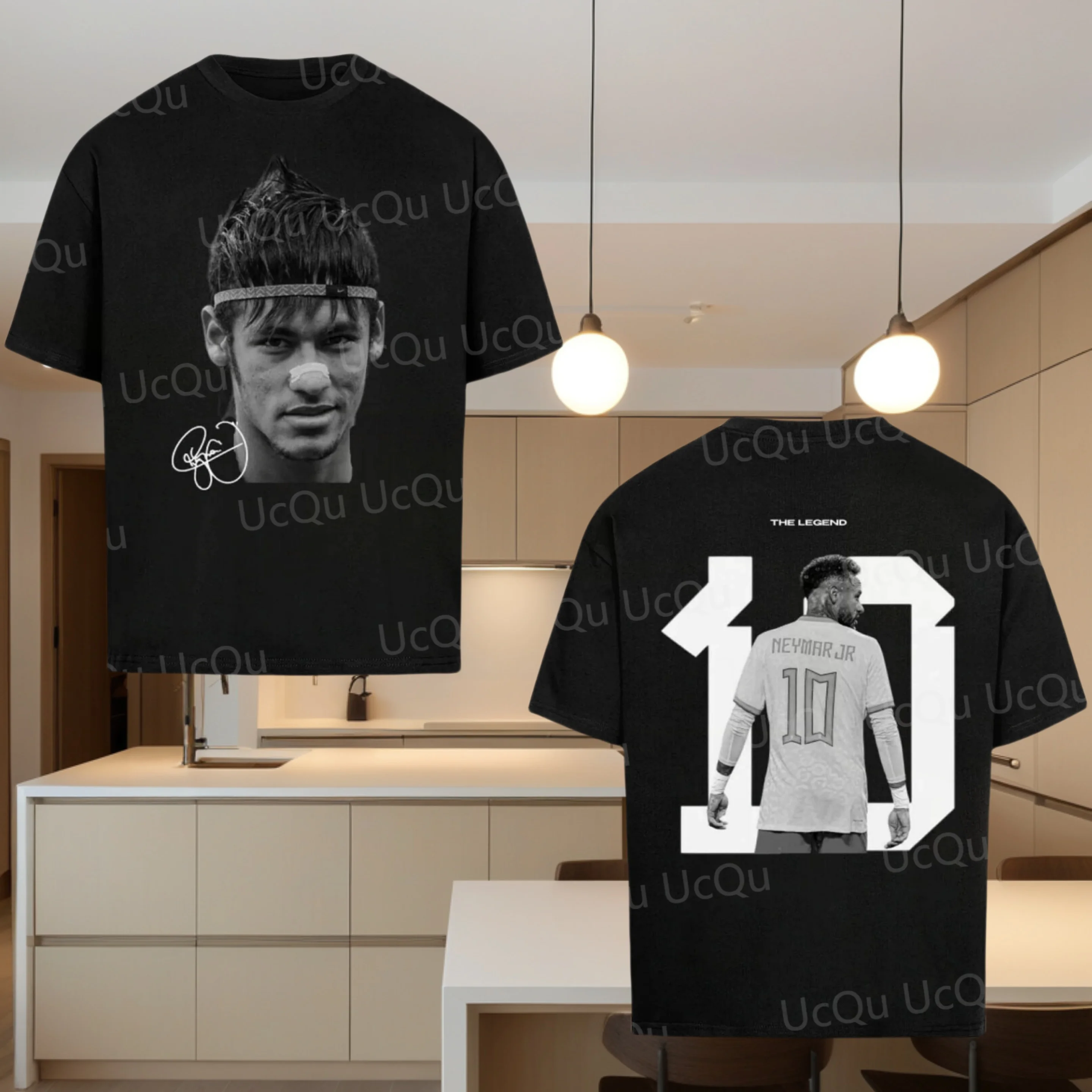 2025 NEYMAR JR Kaus Lengan Pendek Gambar Cetak Mode Super Superstar Sepak Bola Klasik Kaus Katun Amerika Distress Pria