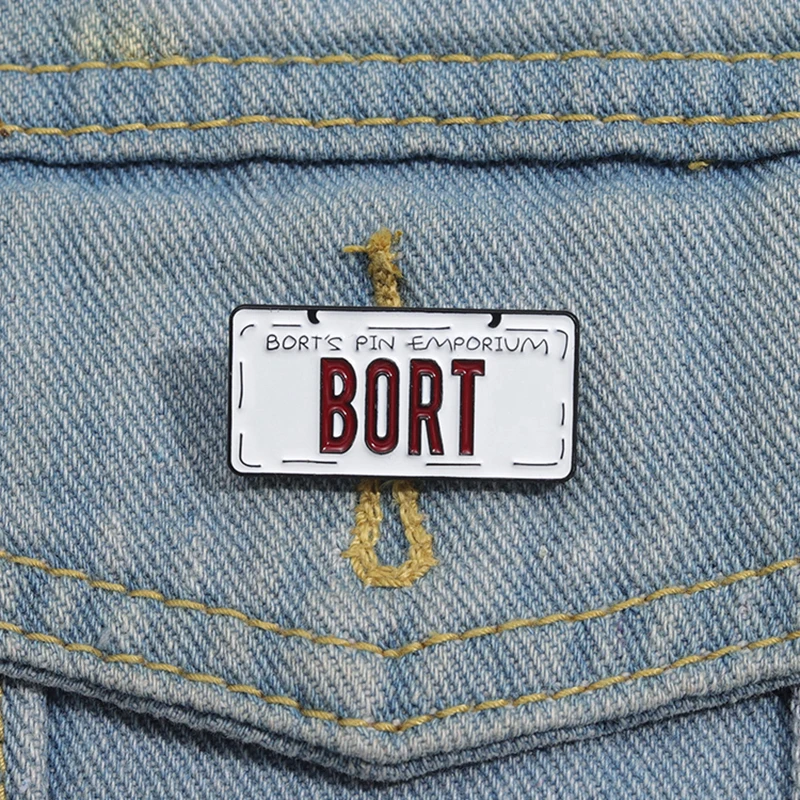 Bort License Plate Enamel Pins Custom Cartoon Movie Brooches Lapel Badges Jewelry Gift for Fans Friends