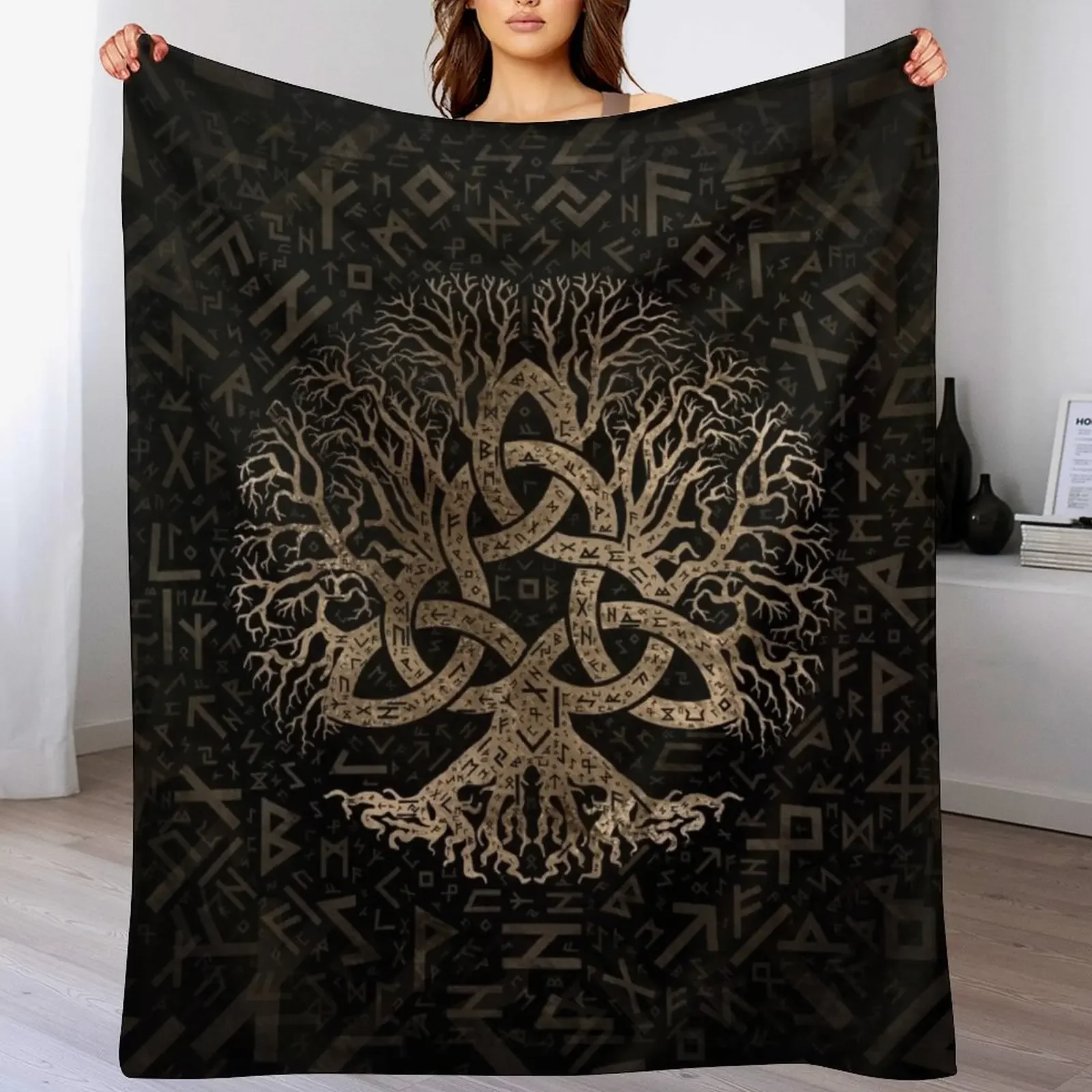

Tree of life with Triquetra on Futhark pattern Throw Blanket For Sofa Thin Moving wednesday Bed covers Blankets