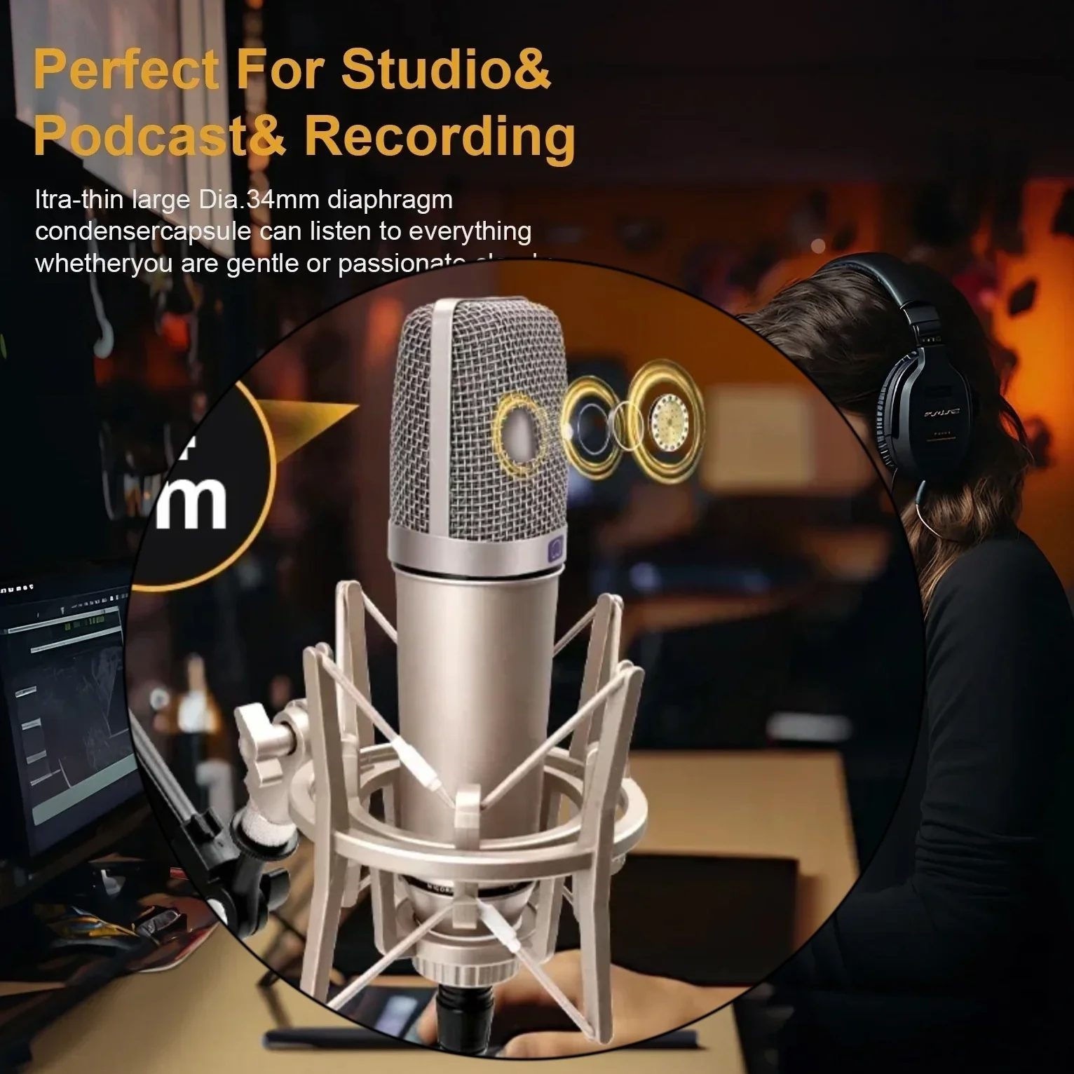 高品質プロフェッショナルホームライブレコーディングマイク-87-コンデンサーマイクショックマウント保持ハンドヘルドスタジオ