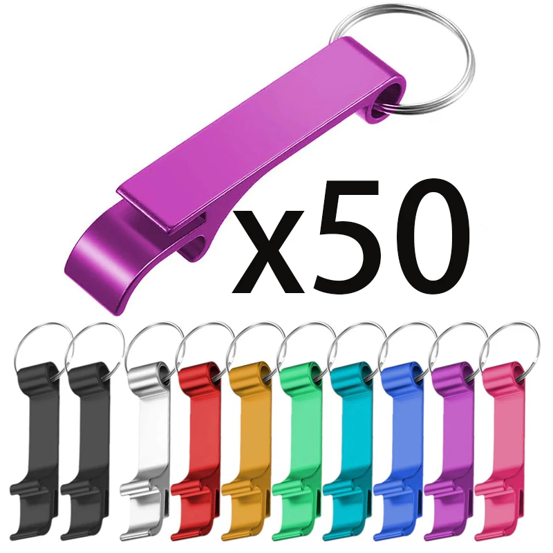 Ouvre-bouteille de bière en aluminium coloré, porte-clés, porte-clés pour la cuisine, 50 pièces