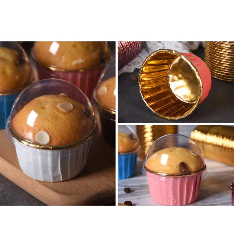 50pcs Plastic Cupcake Paper Cup Transparent Lid Cover Hat for Upper Caliber 5.3cm Baking Cups Muffin Cake Decoration