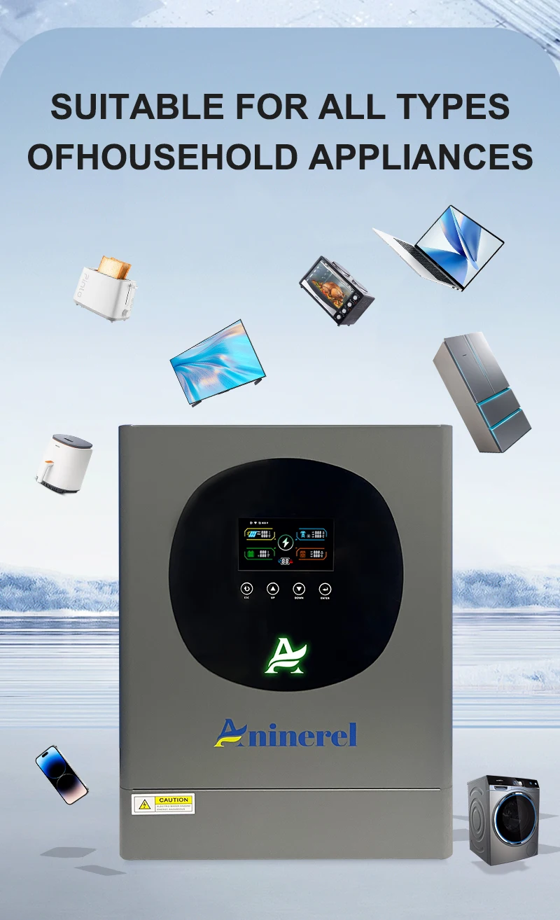 Aninerel 2,5 kW 12V 6,2 kW 48V Hybrid-Solarwechselrichter mit Dualausgang, Farb-LCD-Display und RGB-Beleuchtung, MPPT 120A PV 160VDC 500VDC – Detail 15