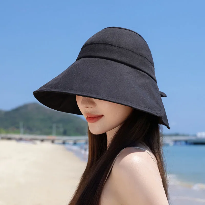 Women's Summer Wide Brim Fishing Cap Sun Protection Hat Empty Top Face Slimming Neck Protection Adjustable Casual Style
